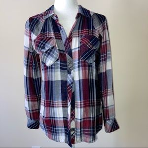 Rails Hunter Plaid Burgundy Navy Button Up Shirt XS